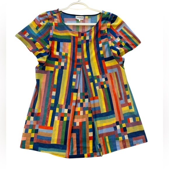 Jocomomola Tops - Jocomomola M EUC Multicolor Geometric Top with centre pleat and shoulder detail